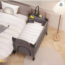 سرير أطفال Kidilo مع ناموسية وألعاب – P02 رمادي