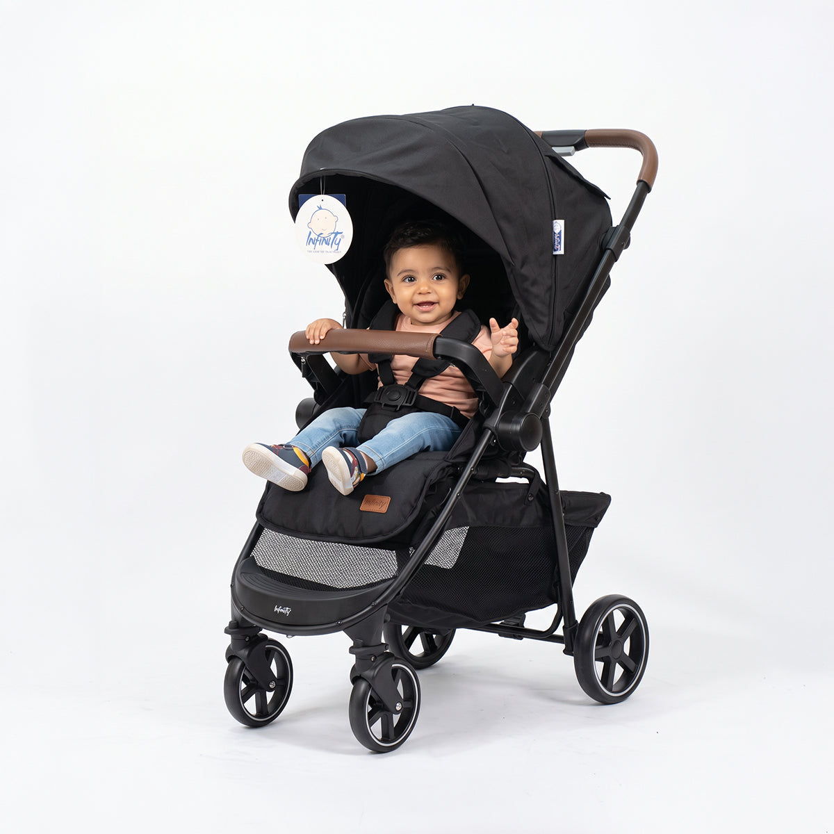 infinity Baby Stroller comfortably Foldable, One-Handed, 5-Point Safety Belts, Fits up to 30 kg_black