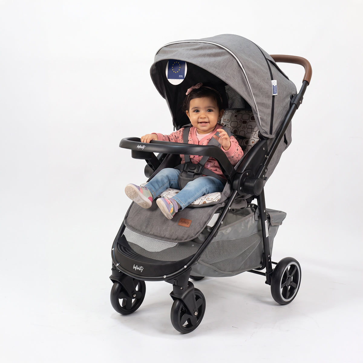 infinity Baby Stroller comfortably Foldable, One-Handed, 5-Point Safety Belts, Fits up to 30 kg_grey