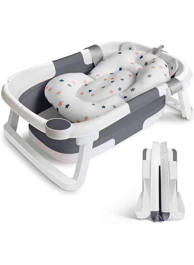 Foldable Baby Bath Tub with Cushion – Grey