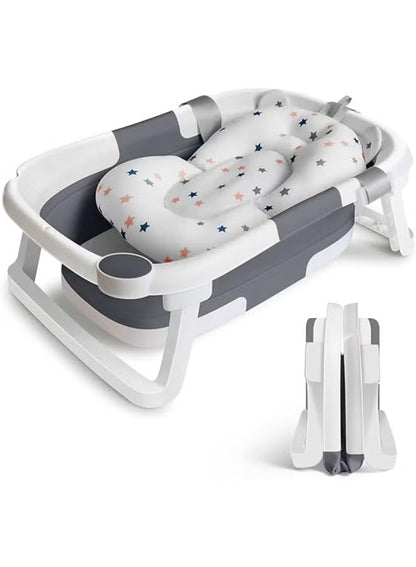 Foldable Baby Bath Tub with Cushion – Grey