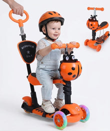 5-in-1 Kids Convertible Scooter | Removable Seat & Push Handle | Adjustable Height | LED Wheels | Orange