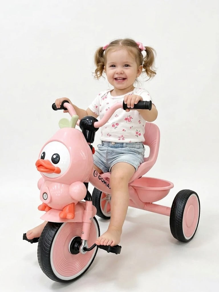 The best gift for your little girl from Happy Kiddo! A safe and comfortable tricycle featuring a cute duckling design  pink🎀