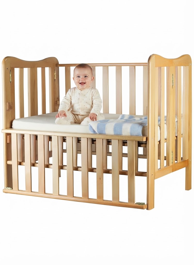 Foldable and Adjustable Wooden Baby Crib – A Practical and Safe Design for Your Baby's Comfort by Happy Kiddo