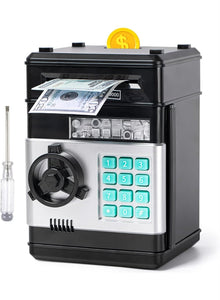 Money safe Mini Electronic atm bank-Mini Electronic Coins and Bills Vault with Voice Command - Black