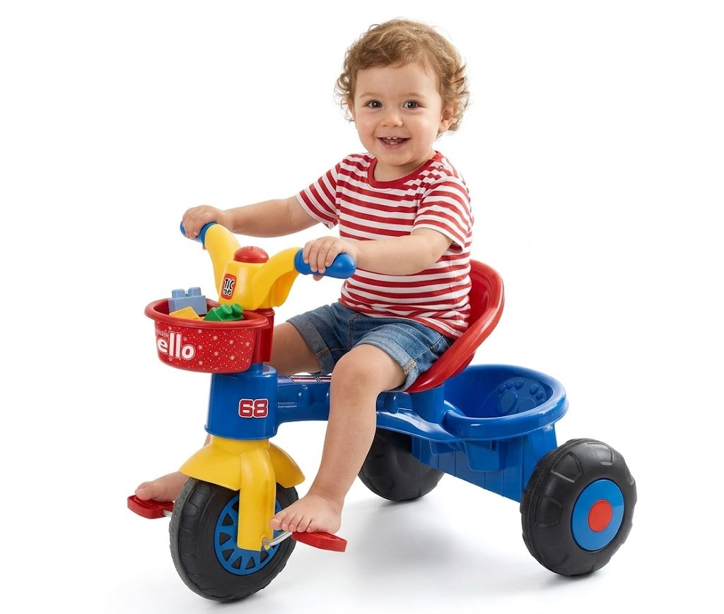 TicToys Trello Kids Tricycle – Durable 3-Wheel Pedal Bike with Storage Bucket, Bell & Anti-Slip Tires – Ages 2 to 6 Years (Blue)