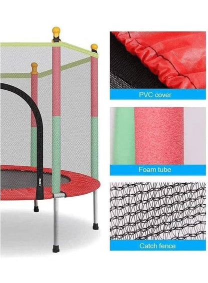 Children's Round Trampoline with Safety Net and Galvanized Steel Poles, Red