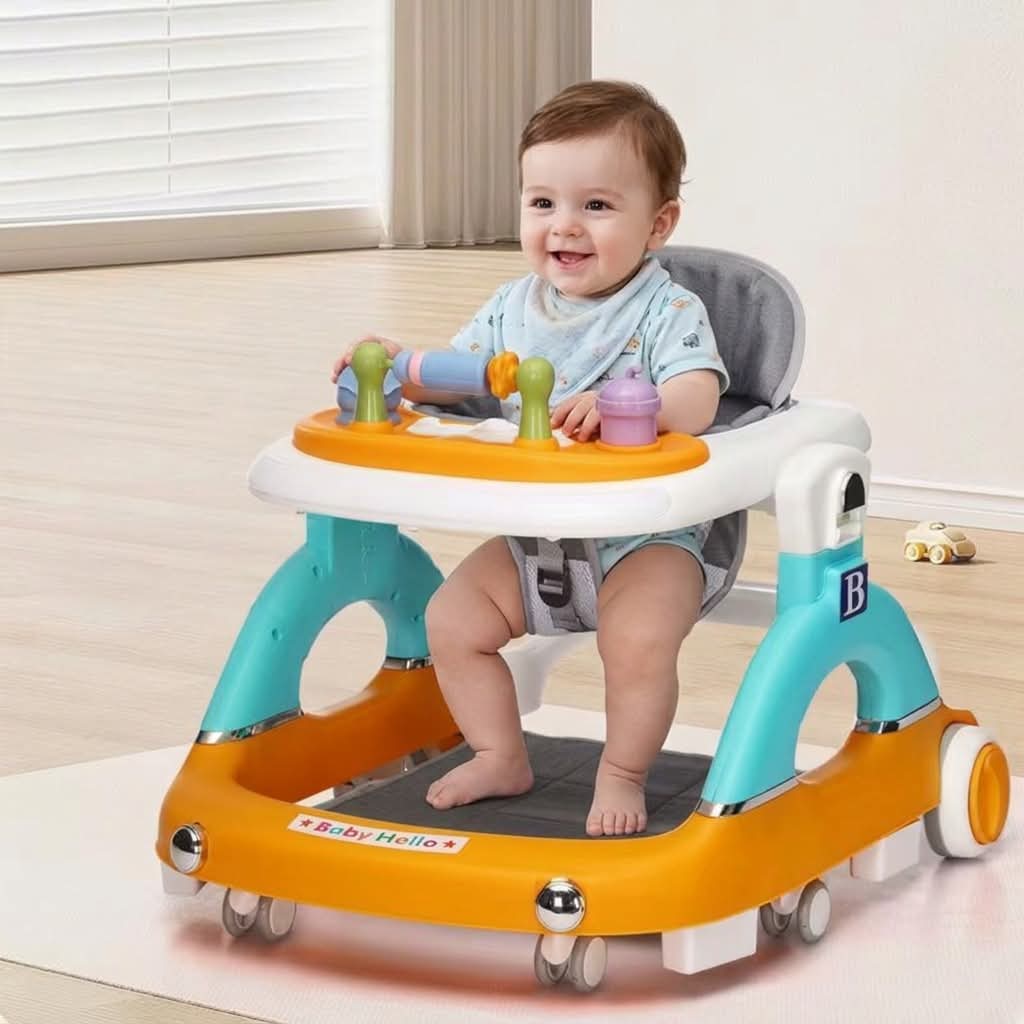 Adjustable Baby/Child Walker With Removable Music Tray And Toys-Soft Cushion-Learning Seat Suitable From 6- 18 Months_HAPPY_KIDDO_ORANGE