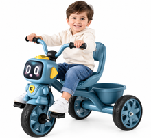 Happy Kiddo Children's Tricycle with an Attractive Robot Design – Comfortable Seat, Pedals, Durable Wheels, and Rear Storage Basket