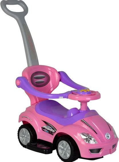 3 In 1 Ride On Toy Car With Barrier And Backrest, Removable Hanlde For Kids - Pink
