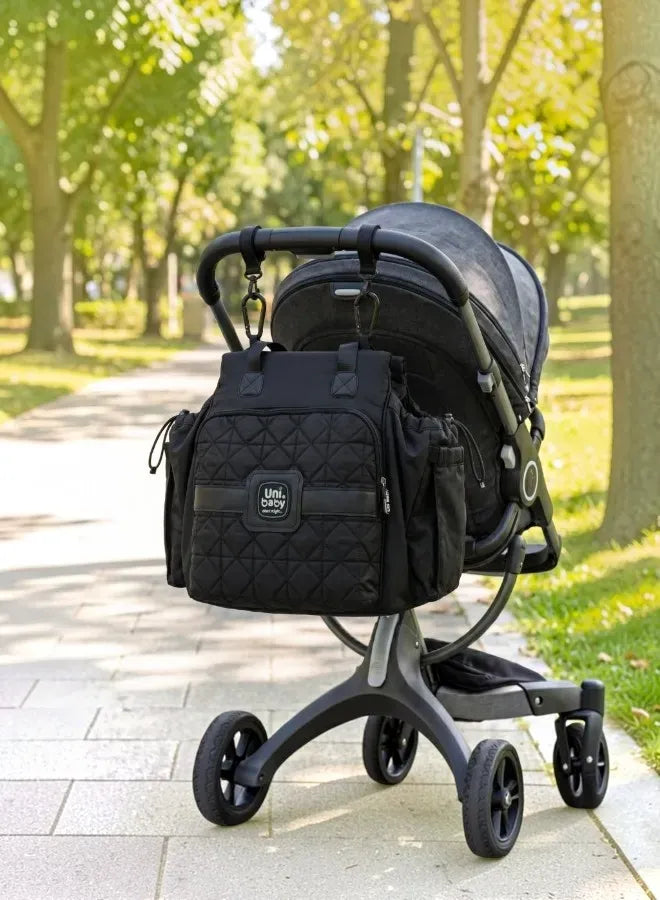 Uni. Baby Diaper Bag Set – Stylish Black Baby Nappy Bag with Changing Mat and Bottle Holder