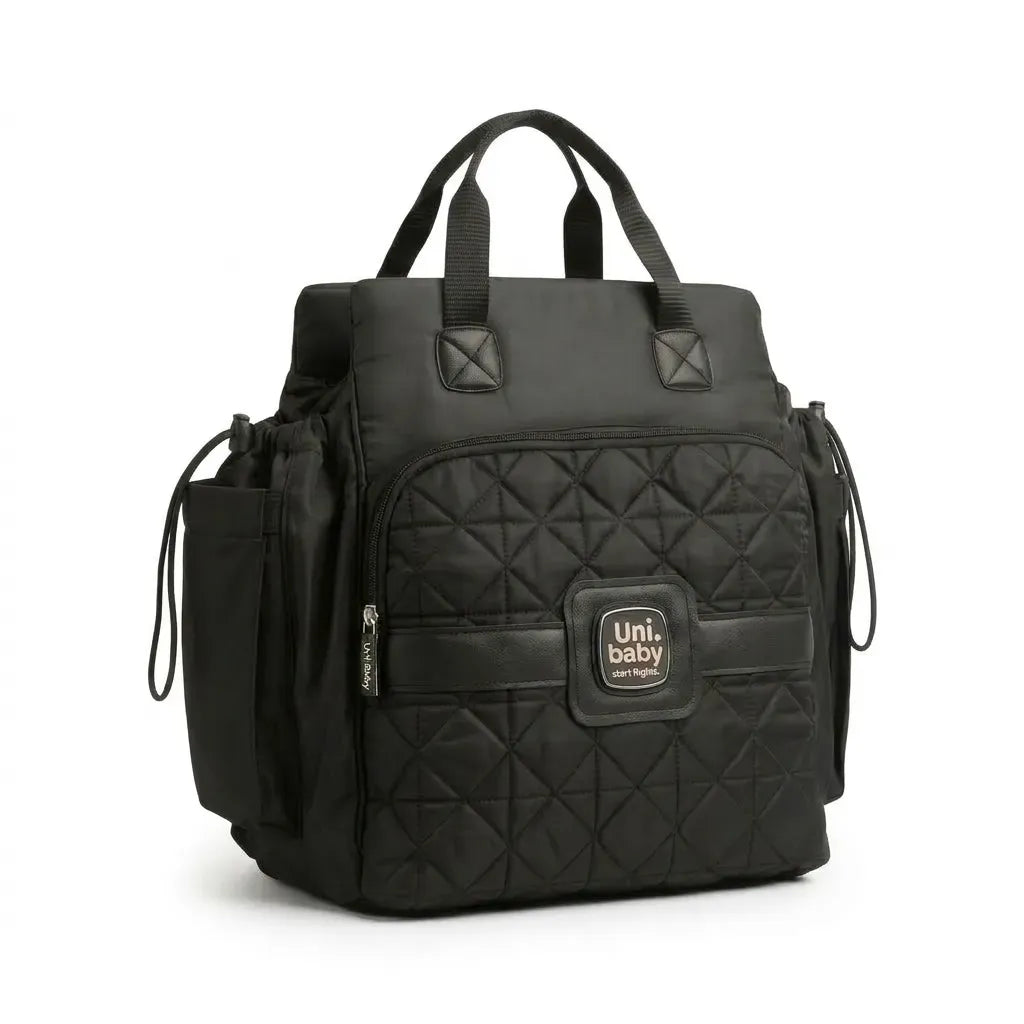 Uni. Baby Diaper Bag Set – Stylish Black Baby Nappy Bag with Changing Mat and Bottle Holder