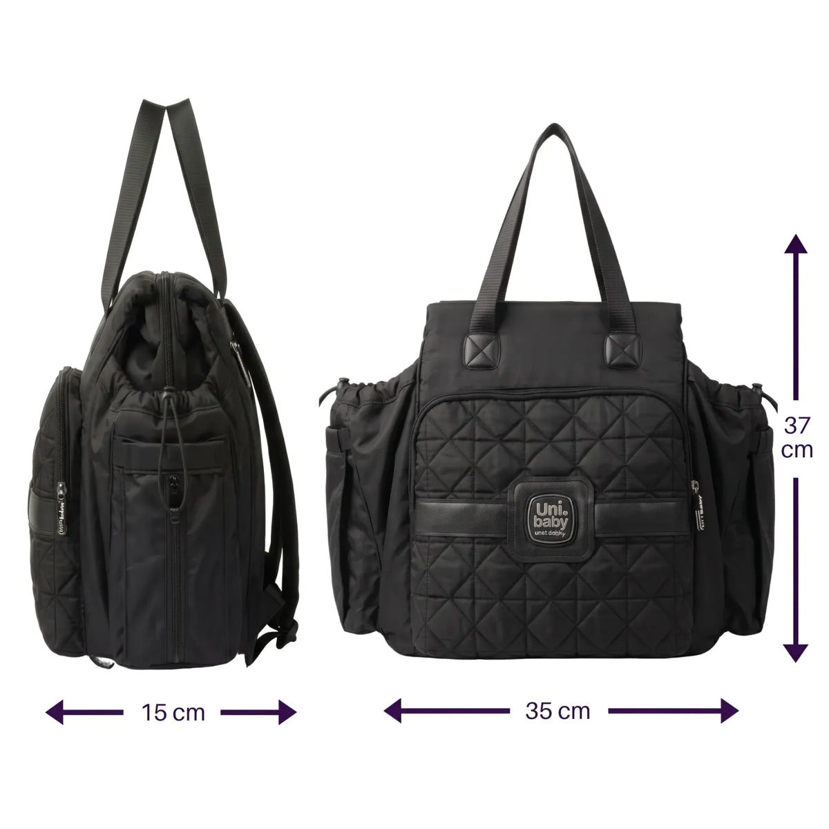 Uni. Baby Diaper Bag Set – Stylish Black Baby Nappy Bag with Changing Mat and Bottle Holder