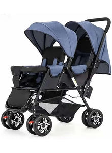 Double Twin Baby Stroller | 360° Wheels | 0–3 Years | Blue