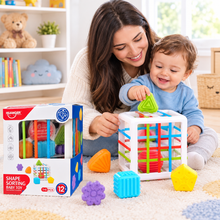 Happy Kiddo Shape-Sorting Cube for Infants and Toddlers – Soft-Touch Shape-Matching Activity Cube with 6 Colorful Shapes; Fine Motor Skill Learning Toy and Early Shape Recognition Gift.