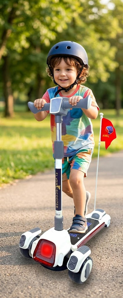 Kids’ 3-Wheel Scooter | Foldable & Adjustable | Music | LED Wheels | White