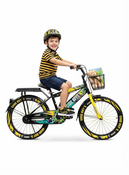 Good Boy Kids Bike, 20 Inches wheels size Children Bikes for Boys Girls Age 3-8 Years w/Training Wheels, Handbrake, Coaster Brake & Removable Basket, Kids Bicycle of YELLOW color