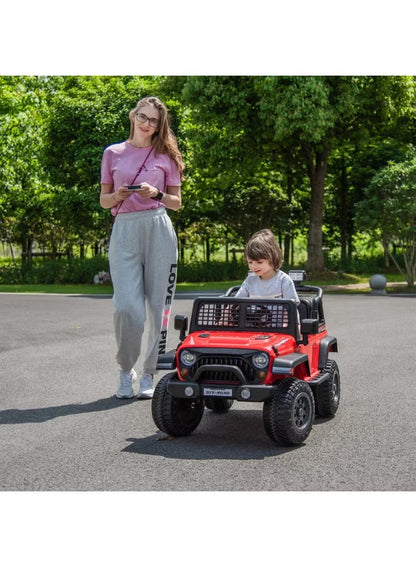 12V Kids' Ride-On Car with a Durable Jeep-Style Design and Remote Control – Red. The Perfect Choice and Gift for Your Child from Happy Kiddo.