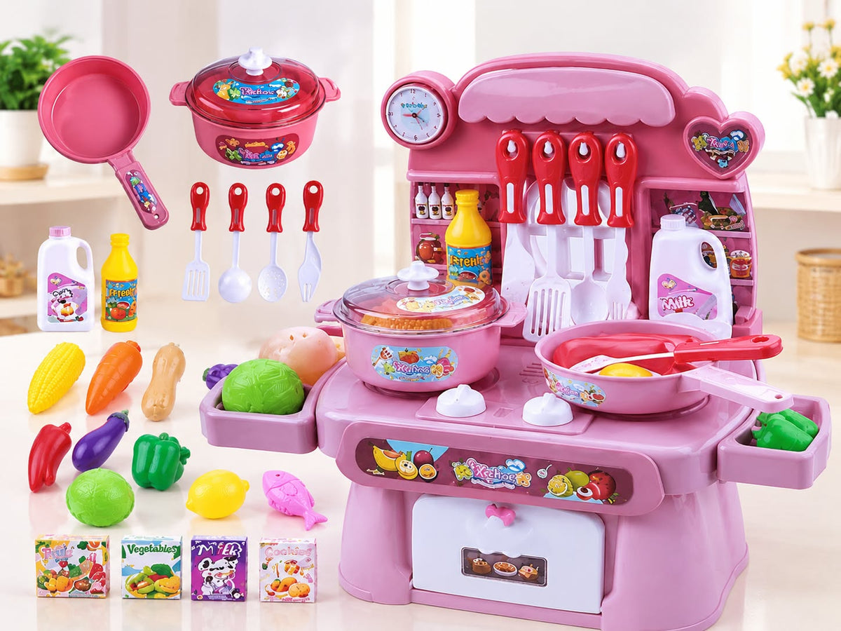 Share wonderful moments of fun and creativity with your children using this complete kitchen playset in a stylish shade of pink! 🍳