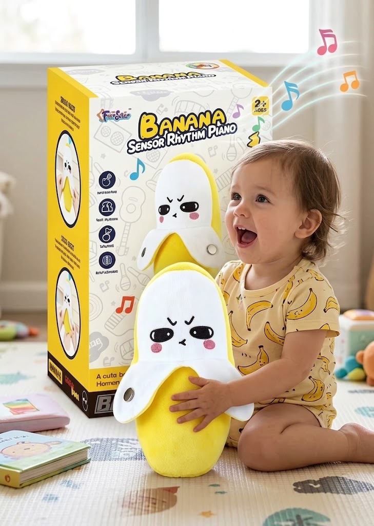 Happy Kiddo Interactive Electronic Plush Toy for Kids – Responds to Rhythm and Sings; Fun Talking Banana Plush Toy with Music and Touch Sensor; Soft Musical Gift for Boys and Girls.