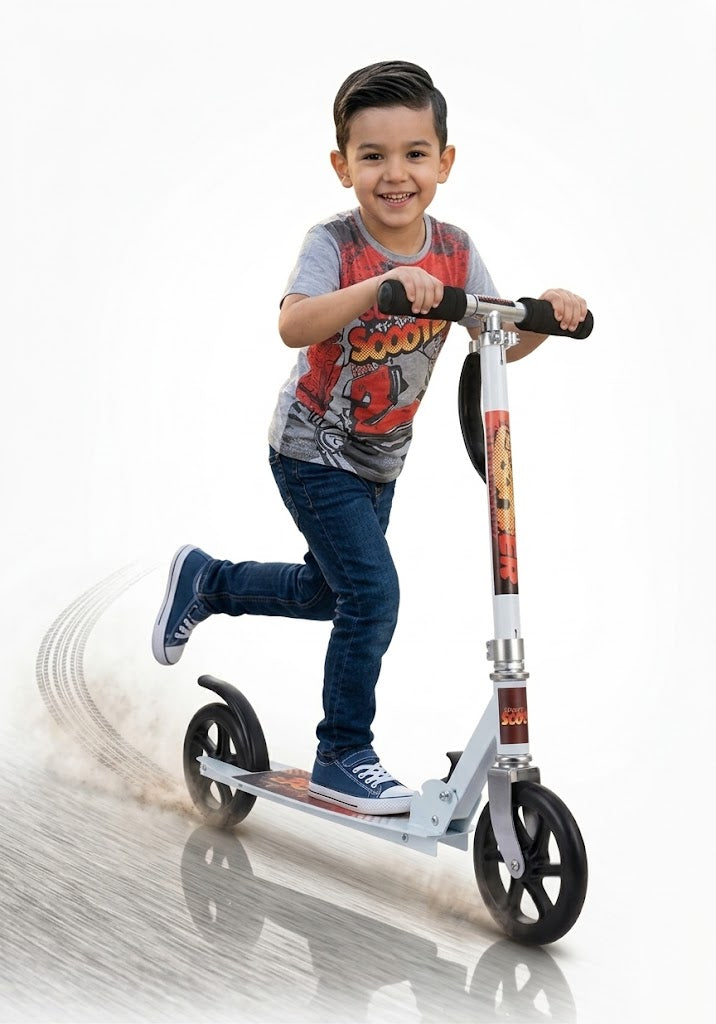 Cool Baby Metal Scooter – Large, Versatile, Foldable Scooter – Adjustable, Featuring a Non-Slip Deck and Wear-Resistant Wheels – Suitable for Children and Adults (Ages 3 and Up) | Supports Weight Up to 120 kg (Color: White)