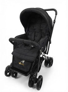 A modern stroller featuring a sleek black design and a canopy for full protection—offering comfort and safety for your child at every step(black).