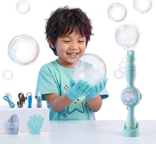 Happy Kiddo Bubble Wand – Interactive, mobile-friendly mist bubble machine featuring flexible inner bubbles and smoke-filled bubbles of the perfect size (Blue).