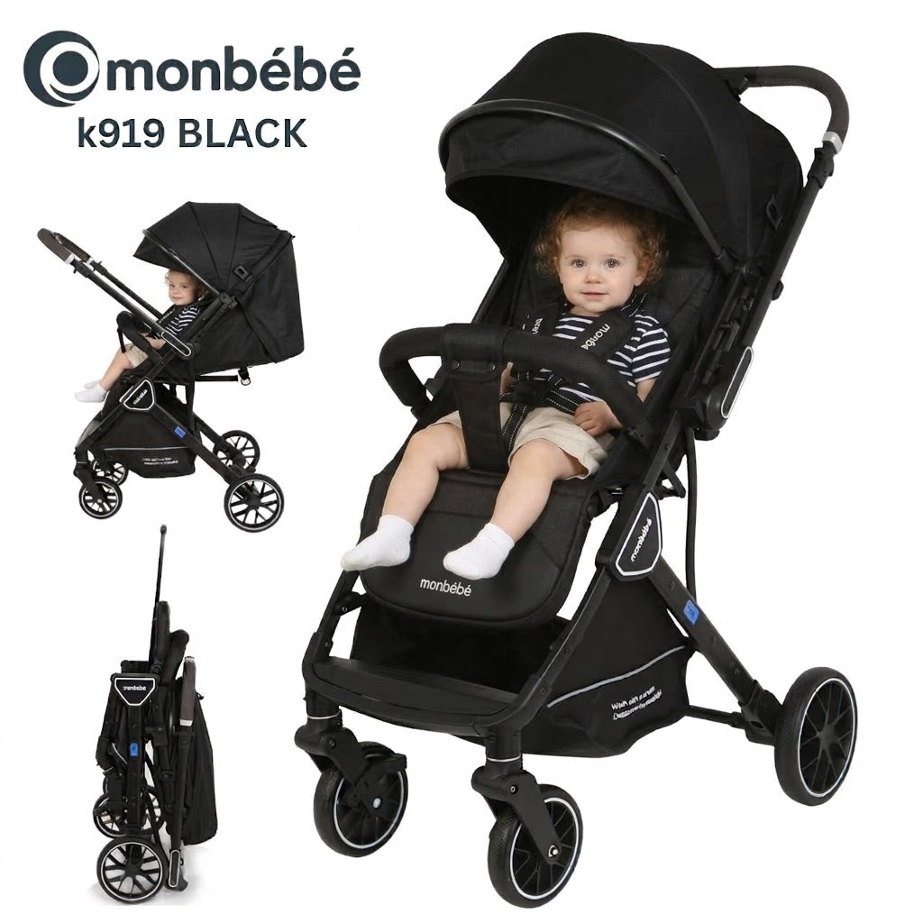 ✨ Monbébé K919 BLACK Luxury Stroller – Elegance and comfort on every journey! ✨