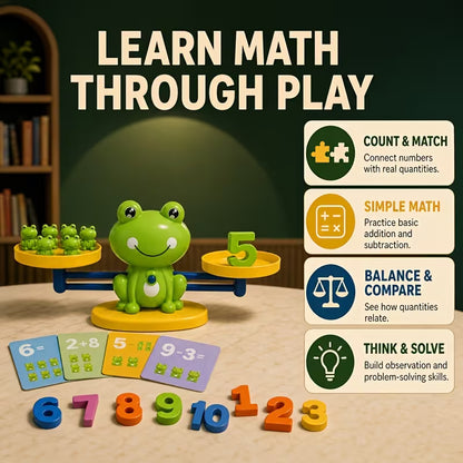 Happy Kiddo Frog Balance Educational Game – A number and counting game for kids featuring frog pieces, numbers, and flashcards – Develops concentration and math skills 🐸🔢