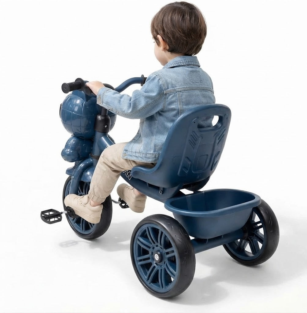 Happy Kiddo Children's Tricycle with a Practical Rear Basket – For Fun and Adventure(Dark Blue)