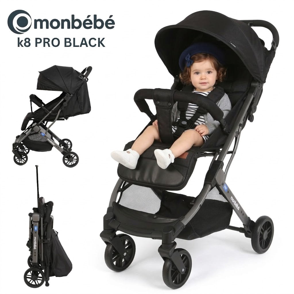 Monbébé K8 Pro Stroller in Black – Stylish Design, Great Features, and Safety black