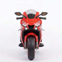 The perfect gift for playtime: a red electric motorcycle for kids from Happy Kiddo, featuring headlights, dazzling lights, and a stylish helmet.