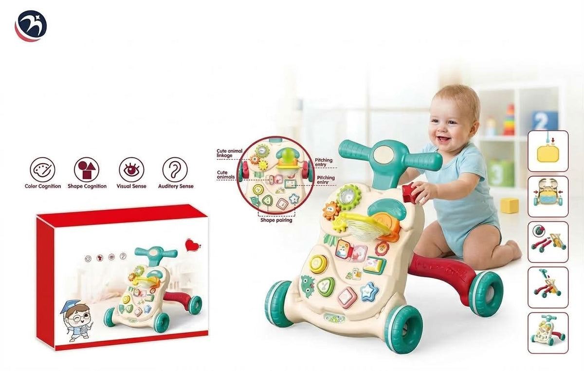 2 in 1 Baby Walker for Kids, Activity Walker for Babies with Drawing Board, Music, shape sorters & Rotary gears, Sit-to-Stand Kids Activity Walker for Baby Boys Girl 6-12 Months