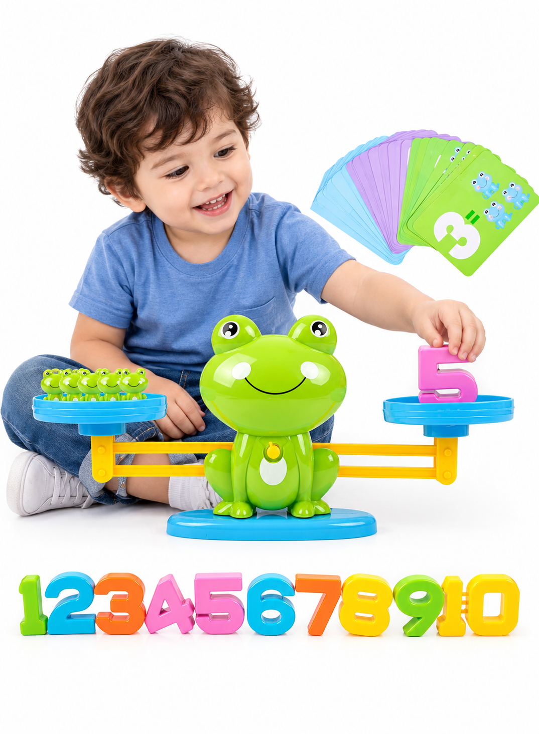 Happy Kiddo Frog Balance Educational Game – A number and counting game for kids featuring frog pieces, numbers, and flashcards – Develops concentration and math skills 🐸🔢