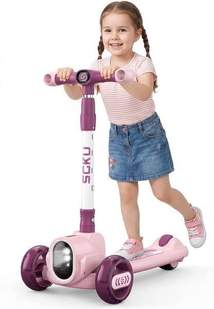 🛴 Happy Kiddo’s smart, light-up kids’ scooter—featuring a fun, attractive design in an elegant mauve color 🛴