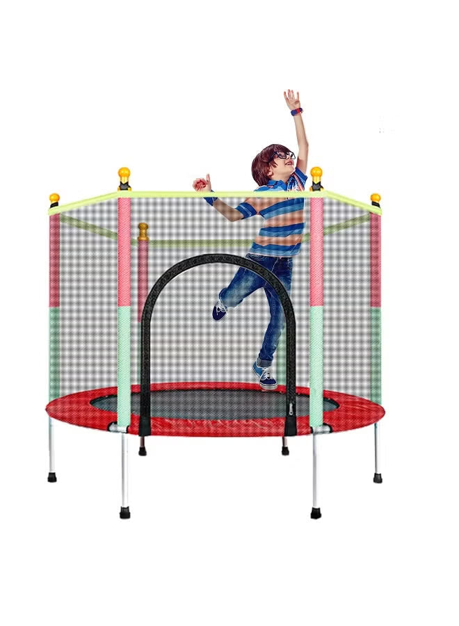 Children's Round Trampoline with Safety Net and Galvanized Steel Poles, Red