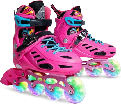 🔥 Cougar 313  Inline Skates for Kids – Adjustable Size (35–38), Featuring LED Lights, in a Stylish Pink Color 🔥